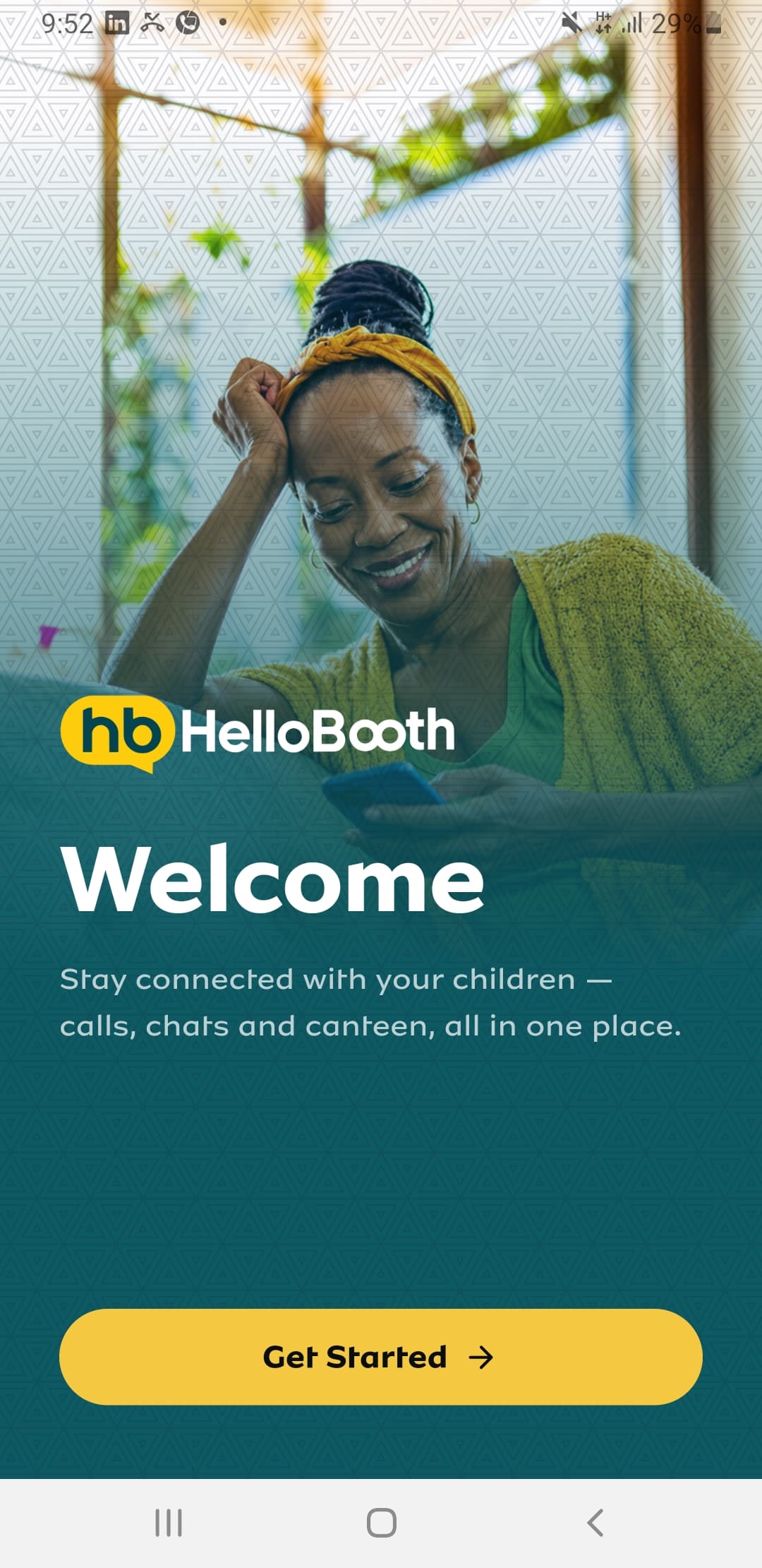 HelloBooth parent app welcome screen