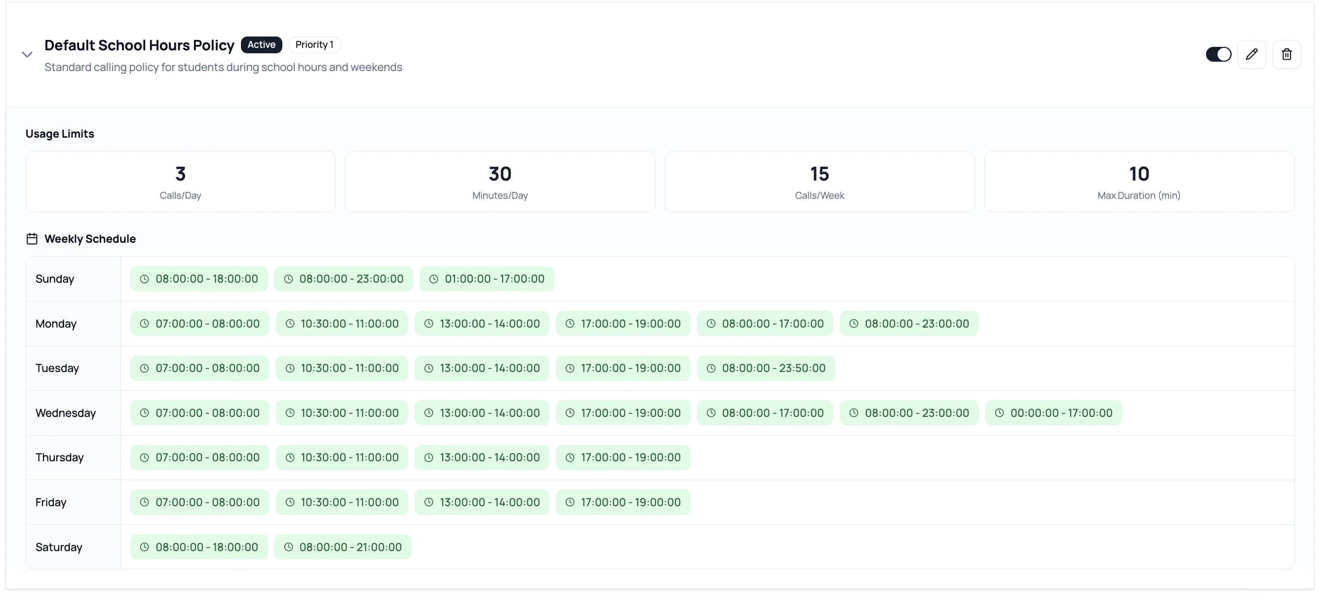 School admin policy management dashboard